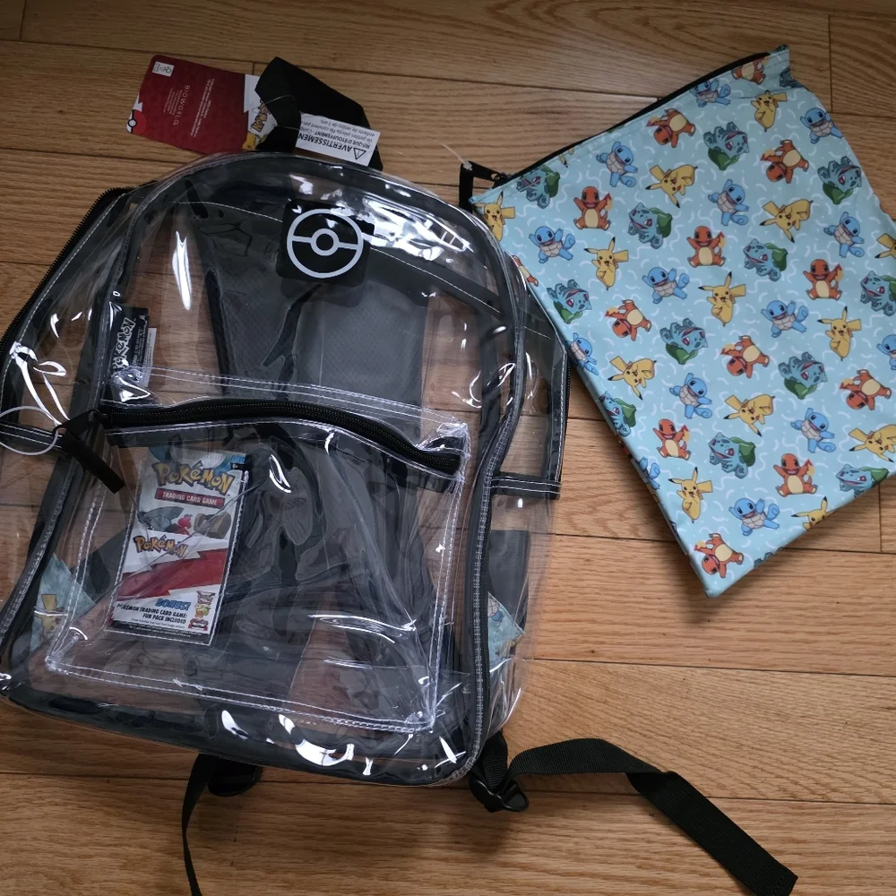 Pokemon Clear Backpack with Removable Pouch Plus Bonus Trading Card Fun Pack - Picture 11 of 15